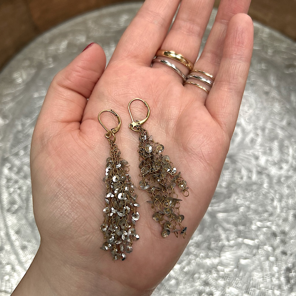 Gold Tone Drop Earrings With Silver Sparkle Detail